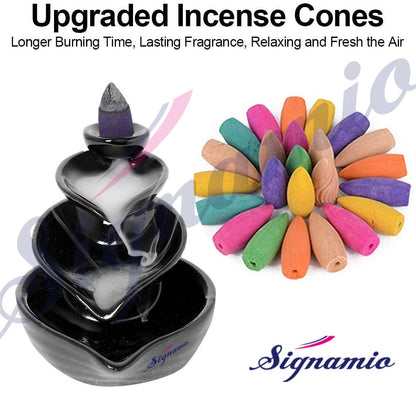 SIGNAMIO Ceramic Backflow Incense Fountain - 30 Cones Included for Pooja Meditation, Elegant Backflow Incense Holder, Aesthetic Incense Burner for Decor-DN-10, Pink