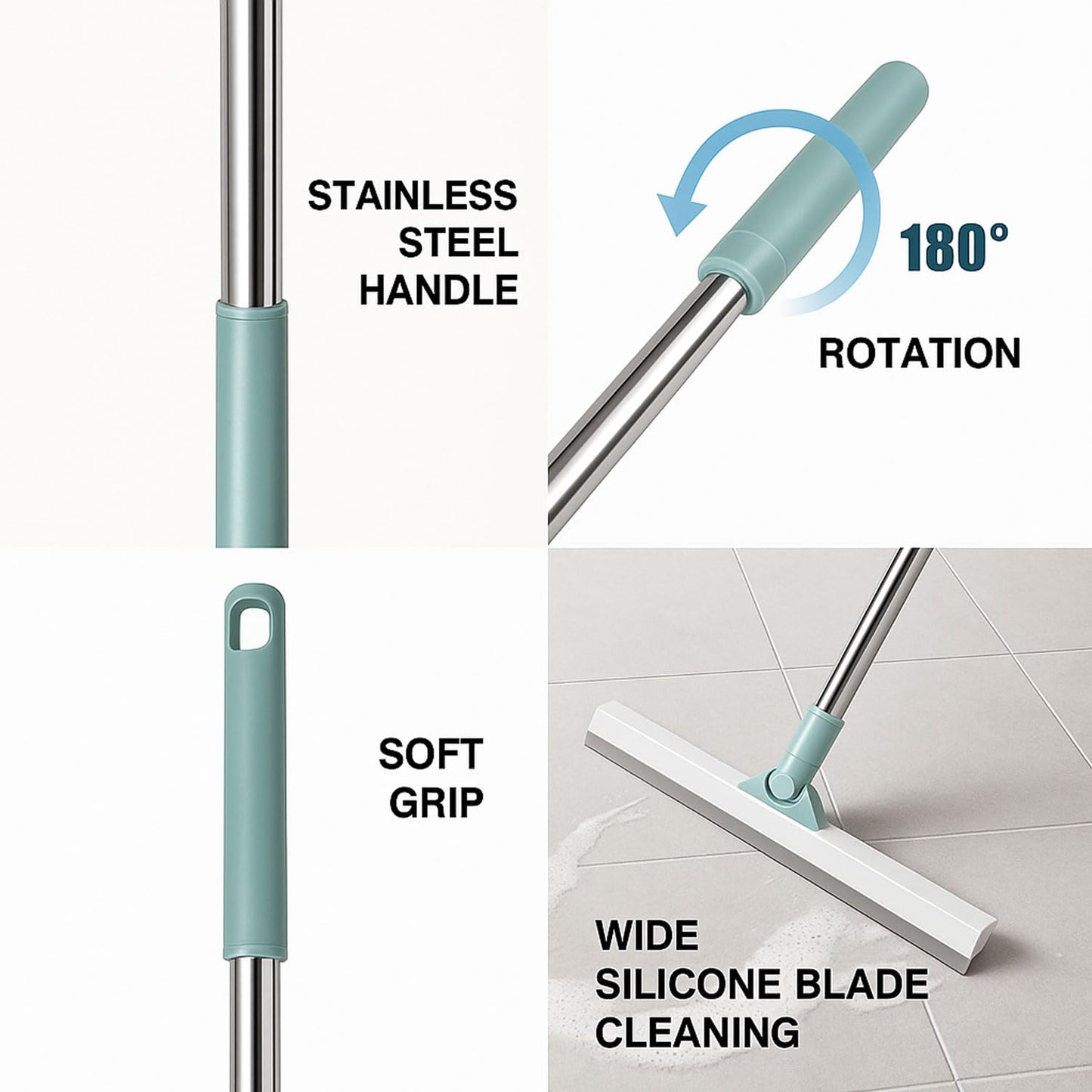 Signamio Magic Broom Sweeper with 180° Rotational Silicone Floor Wiper - Extendable Stainless Steel Handle Upto 110 Cm, Multifunctional Magic Broom for Bathroom Home Cleaning