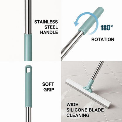 Signamio Magic Broom Sweeper with 180° Rotational Silicone Floor Wiper - Extendable Stainless Steel Handle Upto 110 Cm, Multifunctional Magic Broom for Bathroom Home Cleaning