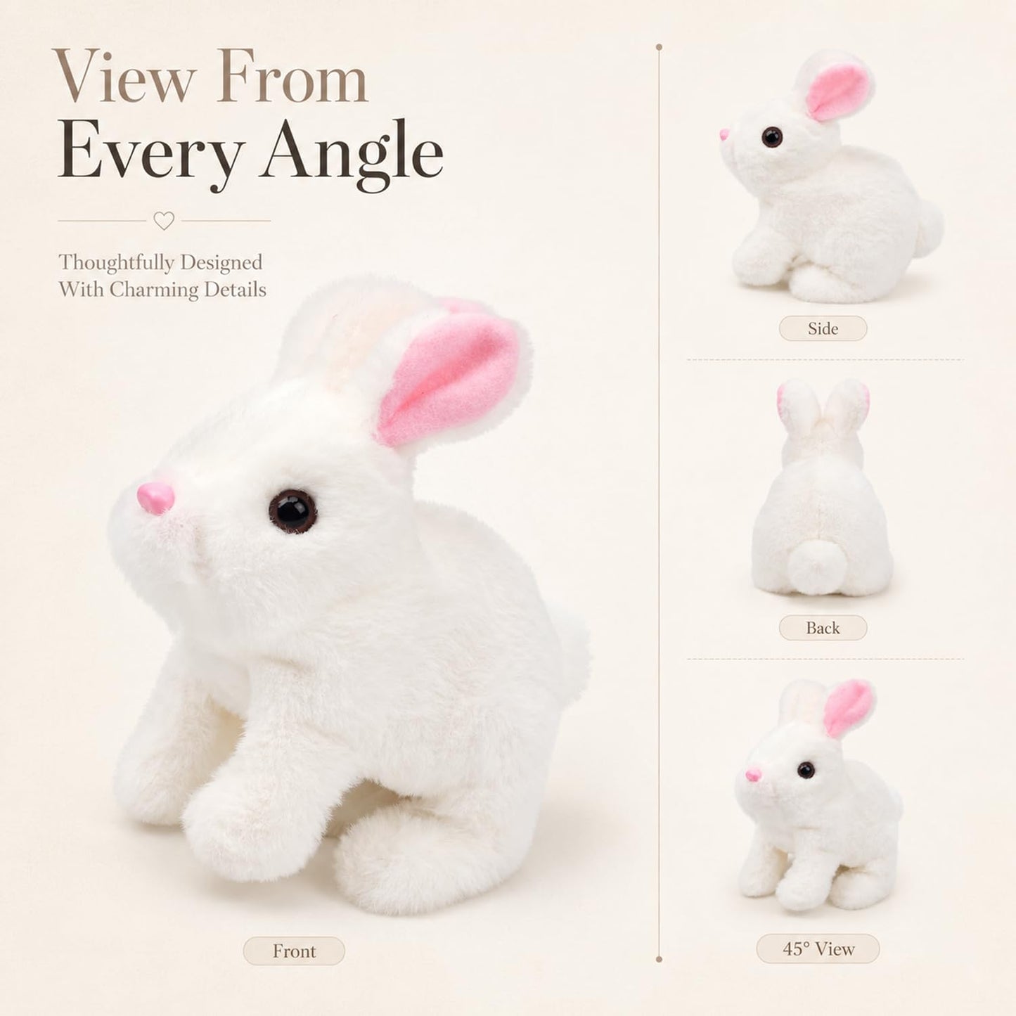 SIGNAMIO Jumping Rabbit Wiggling Ear, Walking Bunny Toy with Sounds, Twitching Mouth and Nose, Bunny Rabbit Toy for Baby Kids - White - 1 Pcs