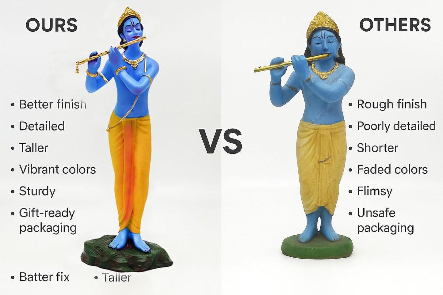 SIGNAMIO Resin Standing Krishna Statue - Elegant Krishna Idol Small for Home Decor - Exquisite Krishna Idol Figurine for Spiritual Decor and Gift, Perfectly Crafted with Fine Details, 8.5 x 6.5 Cm