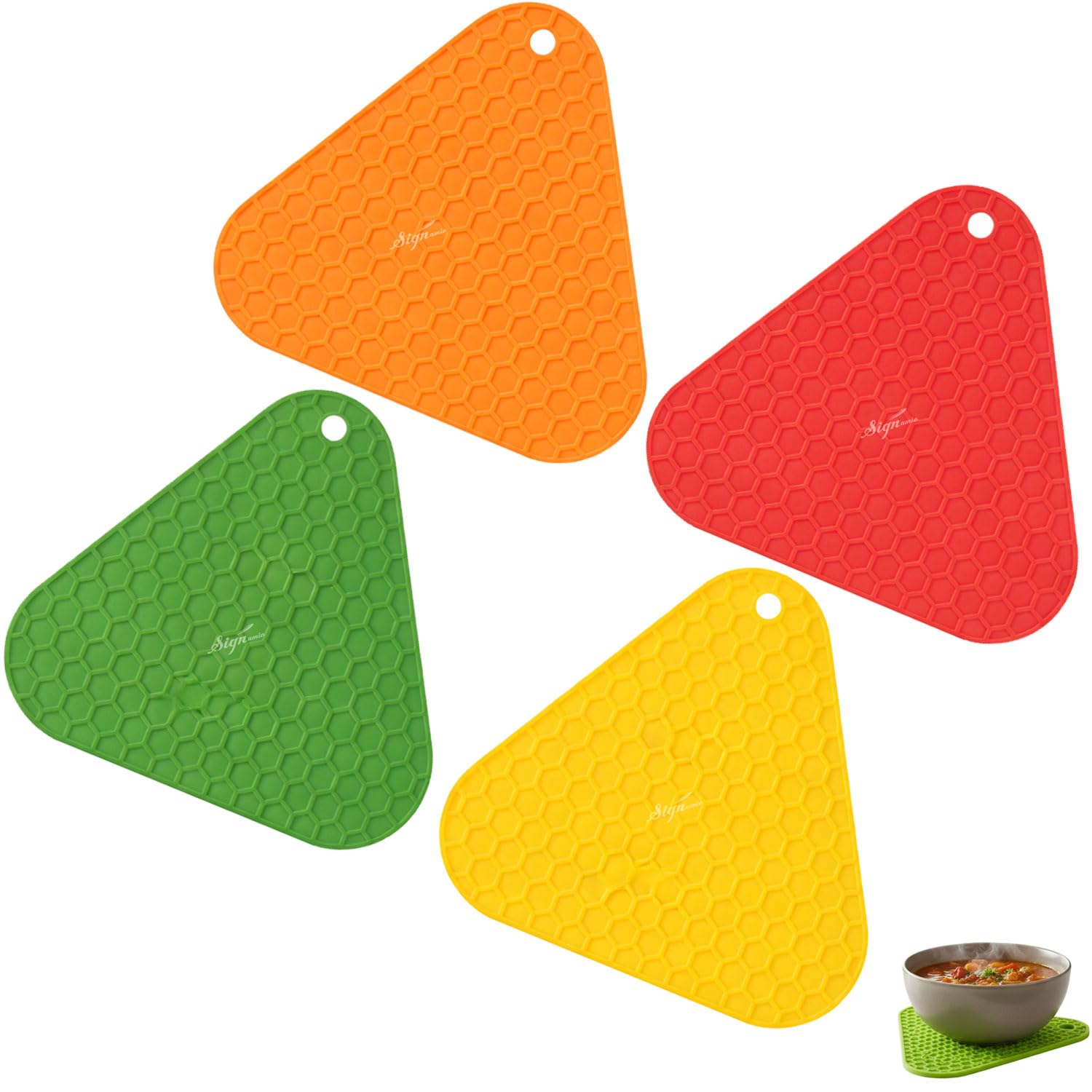 Signamio Silicone Mat for Kitchen - Heat Resistant Flower Shaped Trivet Mat Set, Coasters for Dining Table for Hot Pots, Pack of 3-1 Small, 1 Medium, 1 Large Heat Mats - Blue