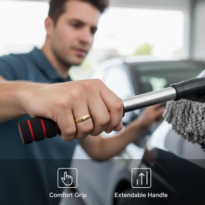 Signamio Car Duster Microfiber Brush Car Cleaning Accessories Compact Soft Non Scratch Fibers for Interior and Exterior Dusting Detailing and Quick Touch Ups - Grey
