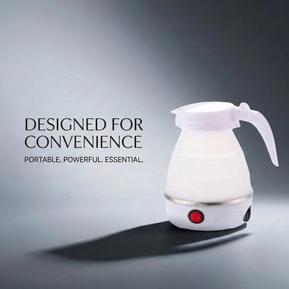 Signamio Electric Kettle - Portable for Travel, Foldable Silicone Travel Kettle, Compact and Lightweight, Ideal for Camping,Office, and Hotel Use, Quick Boil - 220V-600ML - White