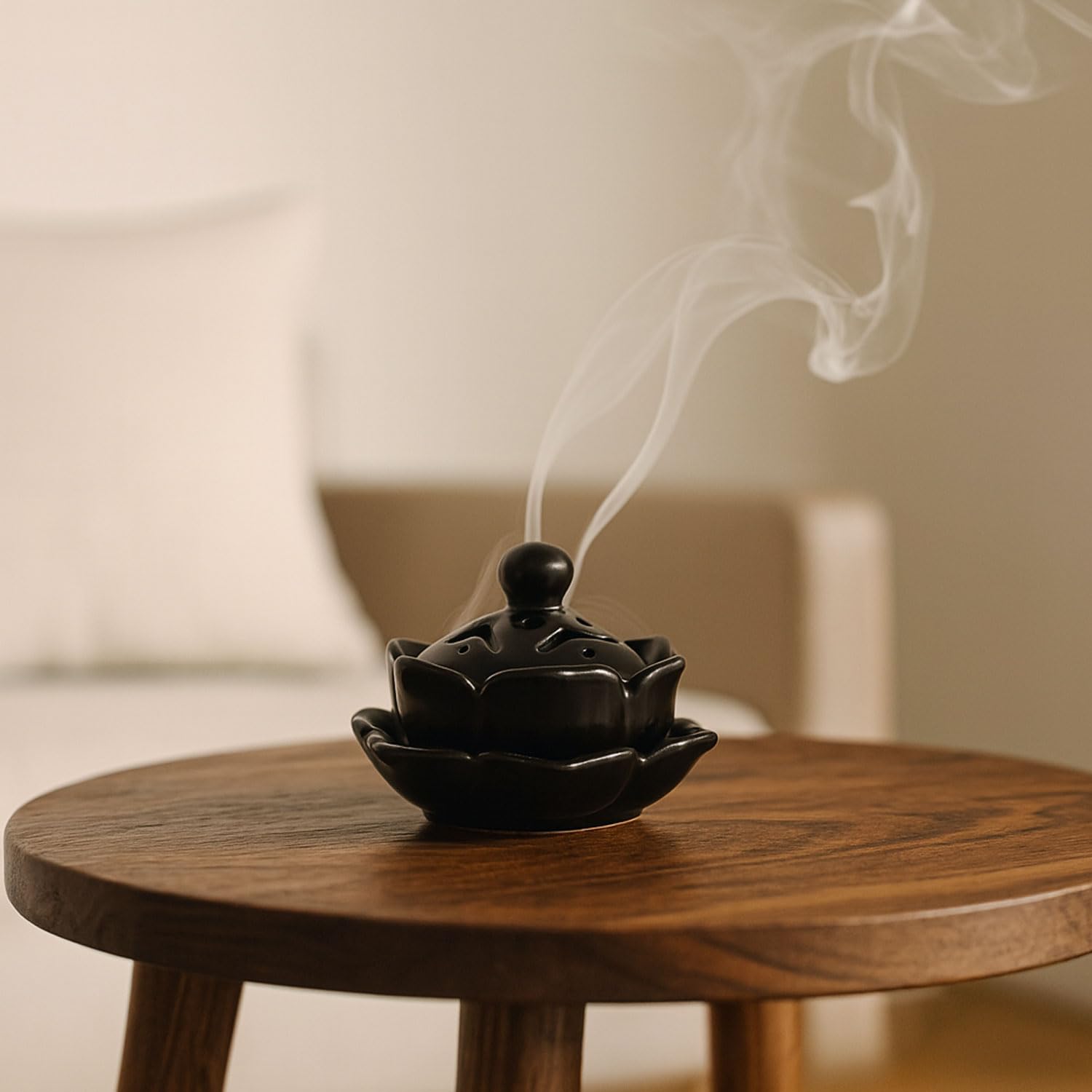 SIGNAMIO Sambrani Dhoop Stand - Ceramic Dhoop Holder for Pooja Room Decoration Items - Elegant and Durable Design - Black