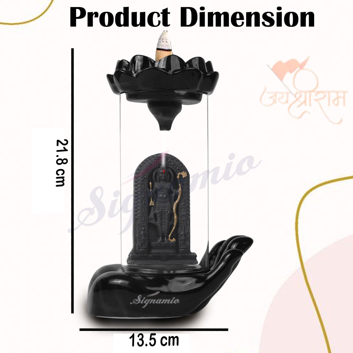 Signamio Ram Lalla Murti Ceramic Backflow Smoke Fountain - Hand Pattern Ayodhya Ram Idol Decor - Ram Lala Idol for Home Temple with 30 Cone
