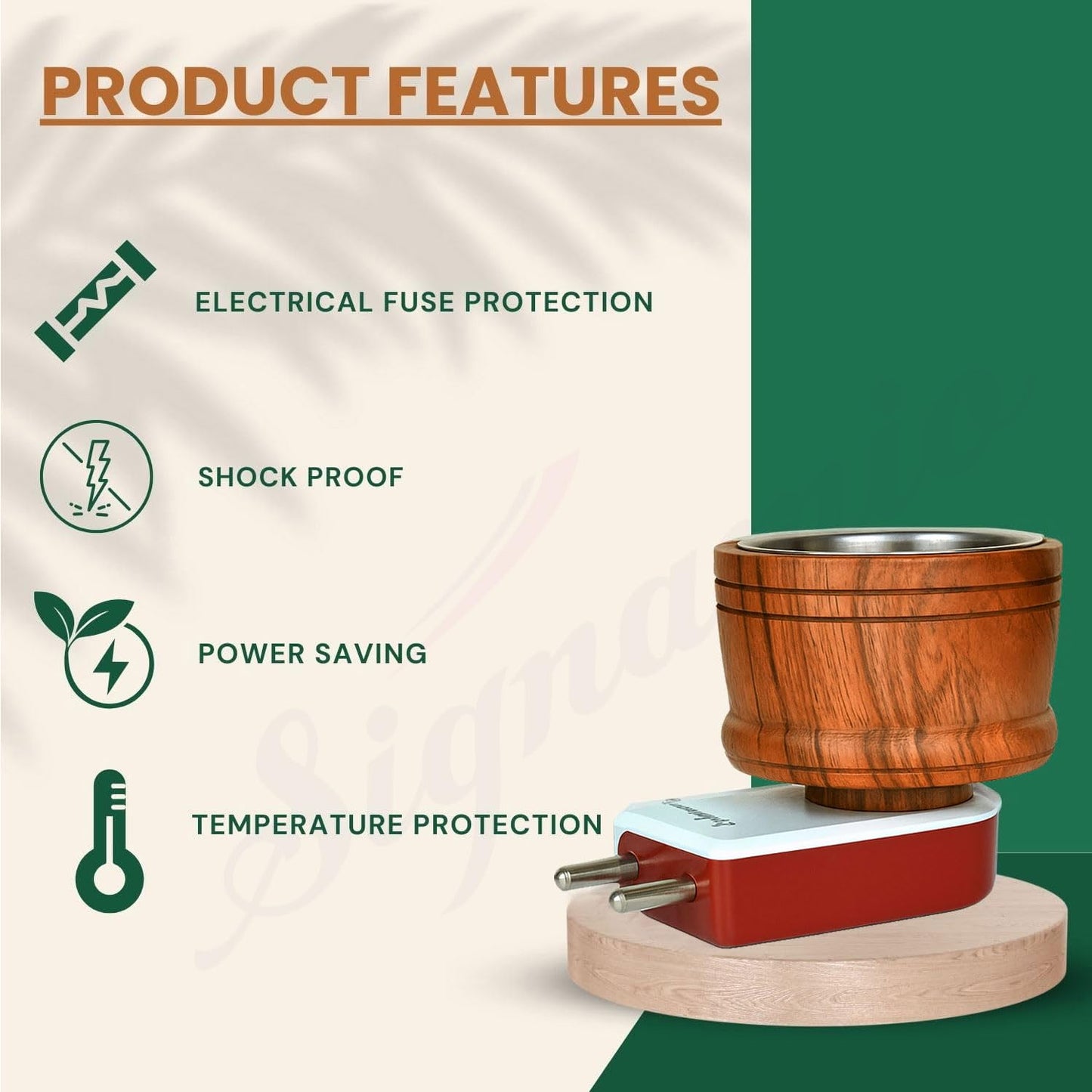 SIGNAMIO® Kapoor Kapur Dani Camphor Karpuram Bakhoor Oud Aroma Oil Diffuser Incense Dhoop Burner Electrical Stand Machine for Home Fragrance Room Freshener -DN-1, Sheesham Wood