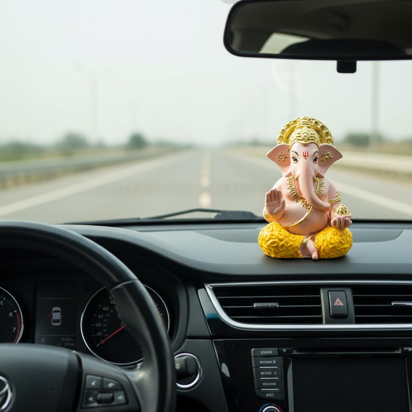 SIGNAMIO Handcrafted Skin Ganesha Idol for Car Dashboard Item: Ganesh Ji, Ganpati Bappa Murti for Home Decor - Exquisite Car God Idols for a Divine Touch in Your Vehicle and Home