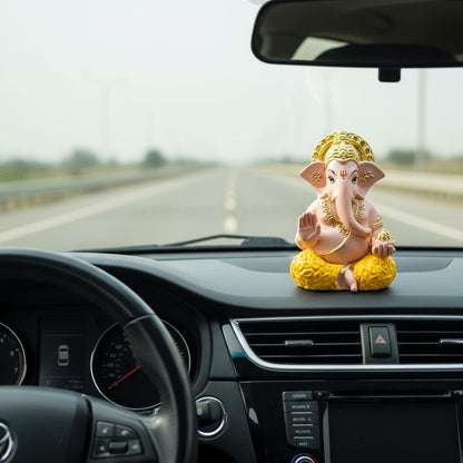 SIGNAMIO Handcrafted Skin Ganesha Idol for Car Dashboard Item: Ganesh Ji, Ganpati Bappa Murti for Home Decor - Exquisite Car God Idols for a Divine Touch in Your Vehicle and Home