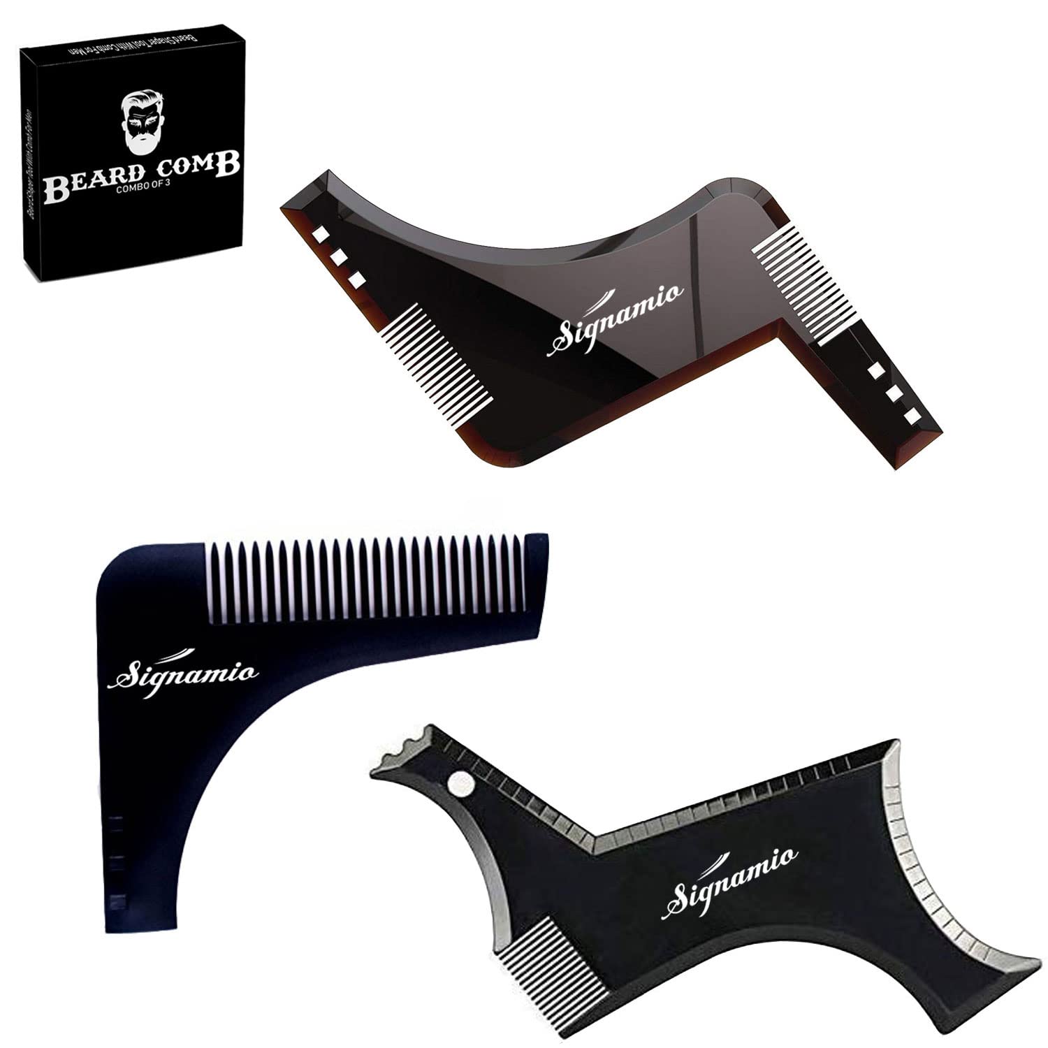 SIGNAMIO All in 1 Multi Purpose Transparent Beard Shaper tool Kit for Men | Beard Shaping Stencil Comb for men styling shave for neck line guide - Grooming kit