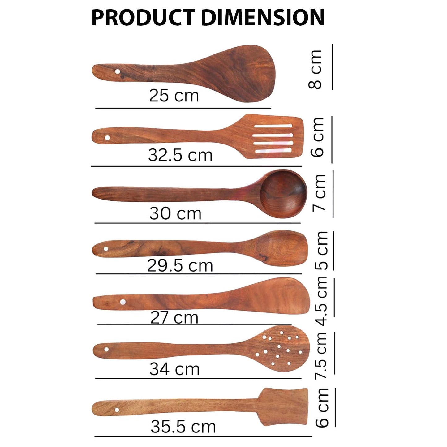 SIGNAMIO 7-Piece Wooden Spatula Set for Cooking, Natural Sheesham Wood Kitchen Utensils Set, Non-Stick Safe Cooking Tools, Turner, Ladle, Slotted Spatula & Serving Spoon Set for Kitchen