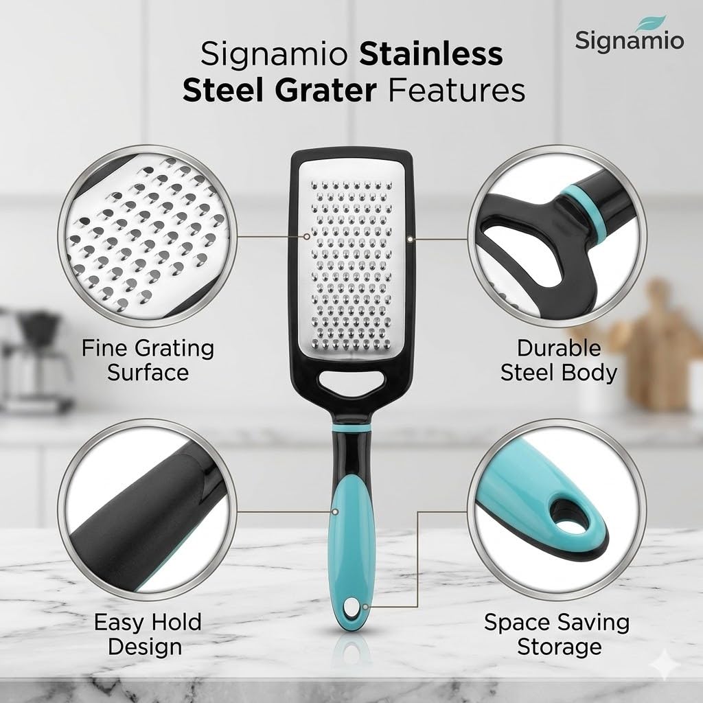 SIGNAMIO® Hand Kadukas Cheese Grater and Vegetable Shredder for Kitchen Stainless Steel Ginger Crusher, Carrot Grater, Garlic Slicer with Protective Cover (Sky Blue)