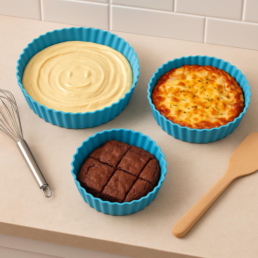 Signamio 6 Pcs Set of Air Fryer Silicone Tray - Non-Stick, Reusable Baking Tray, Round