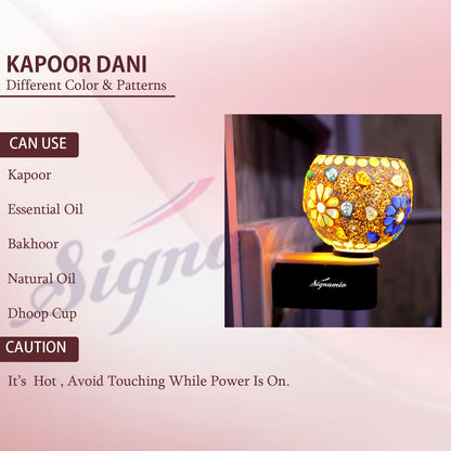 SIGNAMIO Multi Color 2 in 1 Kapoor Dani Electric Camphor Diffuser Burner & Aroma Diffuser Home Fragrance with Night Lamp, Perfect for Pooja Rooms & Daily Room Freshener Needs - DN-1