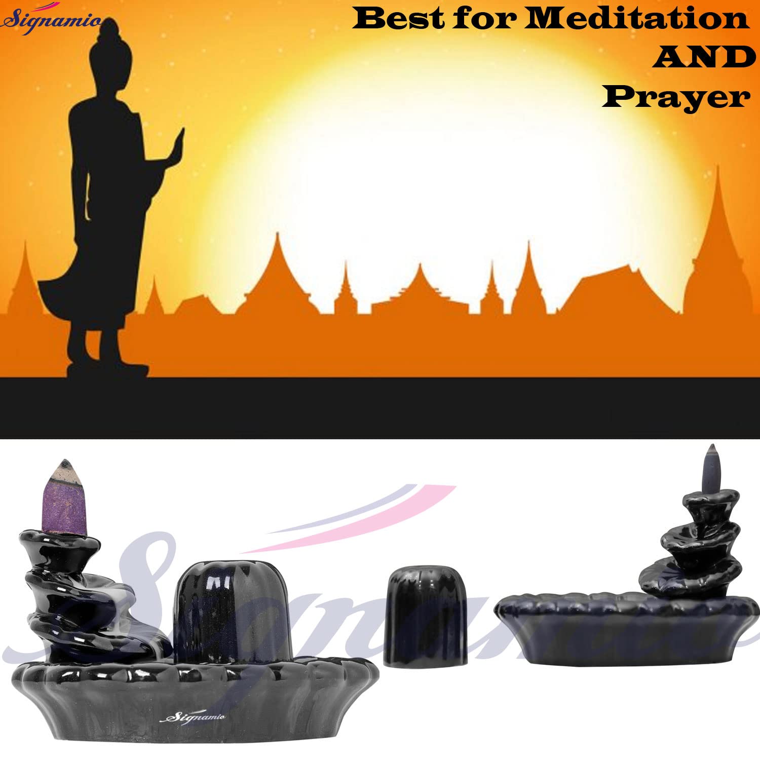 Signamio Aromatic Essence of Ceramic Shivling Shiva Backflow dhoop Smoke Fountain Incense Burner Holder with 30 Cones - Incense Holder for Meditation and Home Decor-MA-17