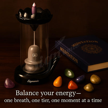Signamio Shiva Backflow Smoke Fountain - Ceramic Shivling Fountain with 30 Cones, Lord Shiva Idols for Home Decor, Spiritual Mahadev Murti for Meditation and Relaxation, Black