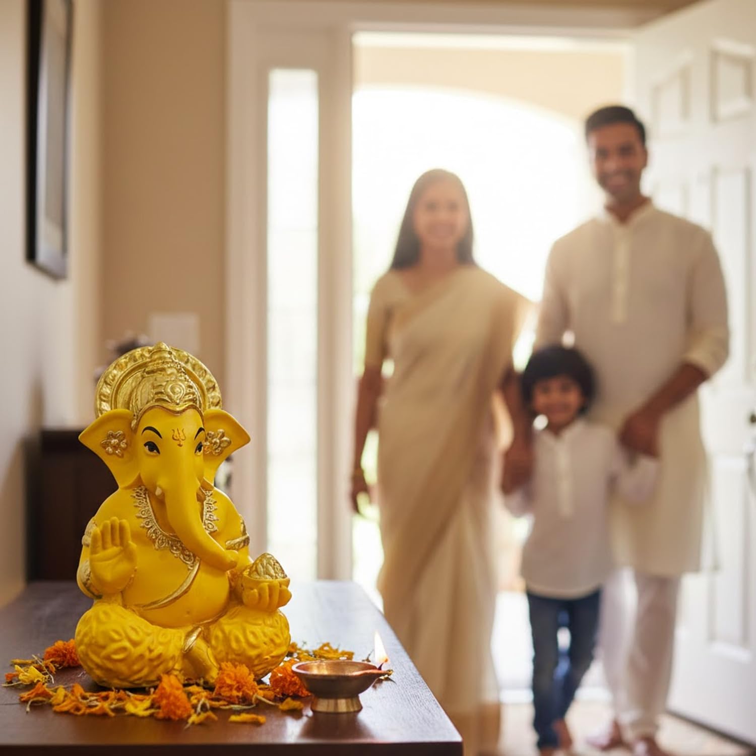 SIGNAMIO Handcrafted Yellow Ganesha Idol for Car Dashboard Item: Ganesh Ji, Ganpati Bappa Murti for Home Decor - Exquisite Car God Idols for a Divine Touch in Your Vehicle and Home
