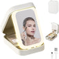 SIGNAMIO Compact Makeup Vanity with LED Mirror, Elegant Makeup Mirror with Light, Portable LED Mirror for Makeup, Stylish Vanity Table with Adjustable Lighting for Professional Results