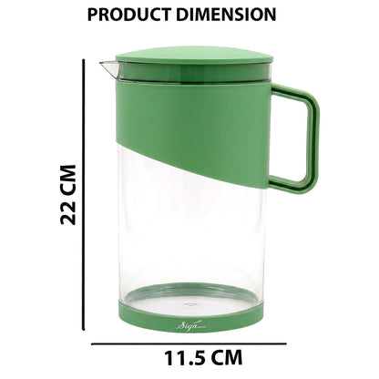 Signamio 1800 ML Water Jug with Lid & Handle | Plastic Juice Jug for Water, Juice & Beverages | Water Jug for Dining Table | Easy Pour Serving Pitcher for Home, Kitchen & Refrigerator - Pista