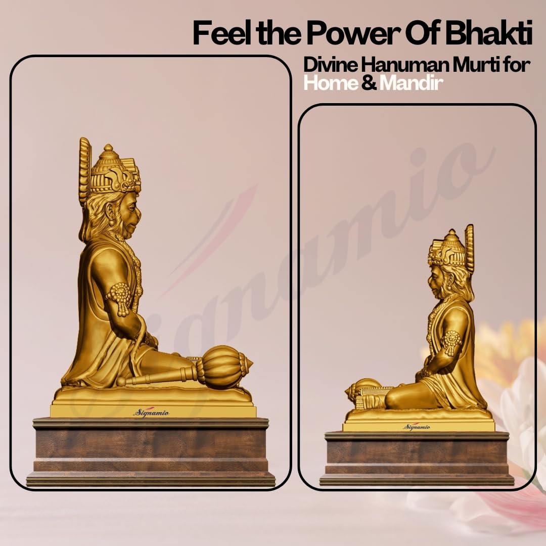 SIGNAMIO® Gold Hanuman Ji Idol Statue for Car Dashboard - Divine Bajrangbali Murti, Perfect Hindu God Gift Item and Home Puja Decoration Ideal Hanuman Murti as Car Dashboard Accessory