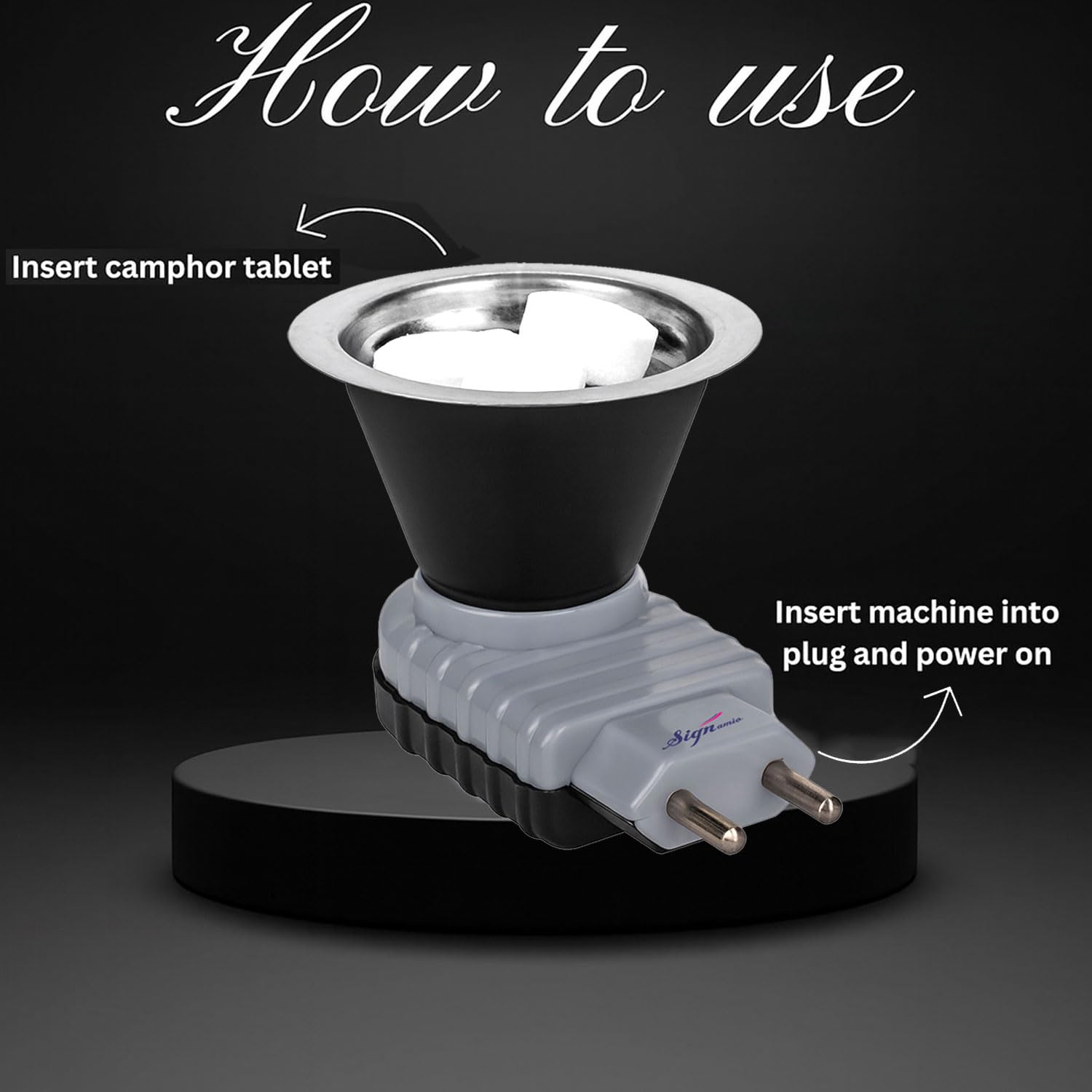 Signamio Home Fragrance Products: Camphor Diffuser Burner, Kapoor Dani Electrical Camphor, Aroma Burner & Bakhoor Burner for Home-Grey
