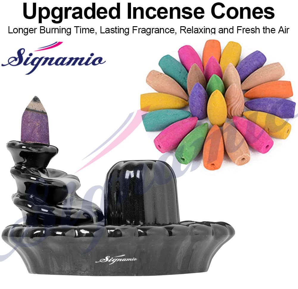 Signamio Aromatic Essence of Ceramic Shivling Shiva Backflow dhoop Smoke Fountain Incense Burner Holder with 30 Cones - Incense Holder for Meditation and Home Decor-MA-17