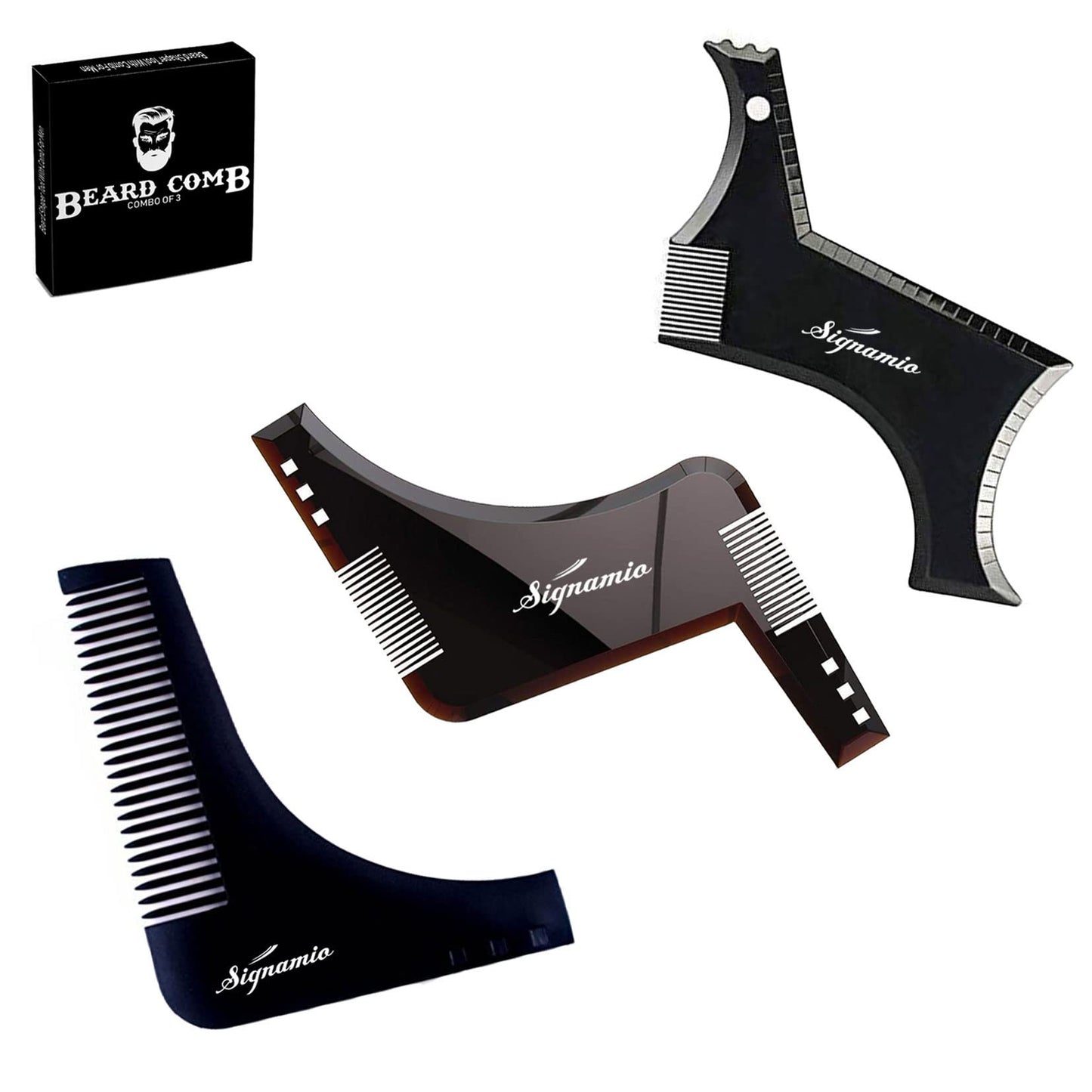 SIGNAMIO Set of 3 Multi Purpose Transparent Beard Shaper tool for Men | Beard Shaping Stencil Comb for men styling shave for neck line guide - Grooming kit