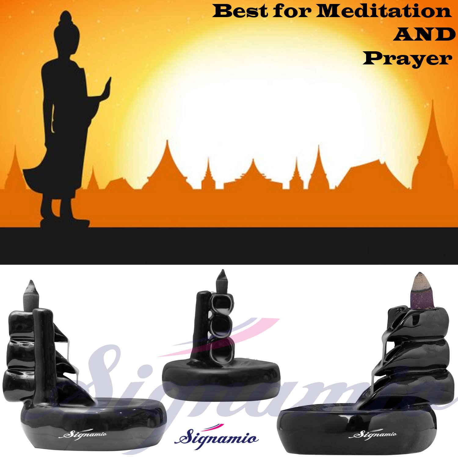 Signamio Ceramic Backflow Incense Fountain - 30 Cones Included for Pooja Meditation, Elegant Backflow Incense Holder, Aesthetic Incense Burner for Decor-DN-24