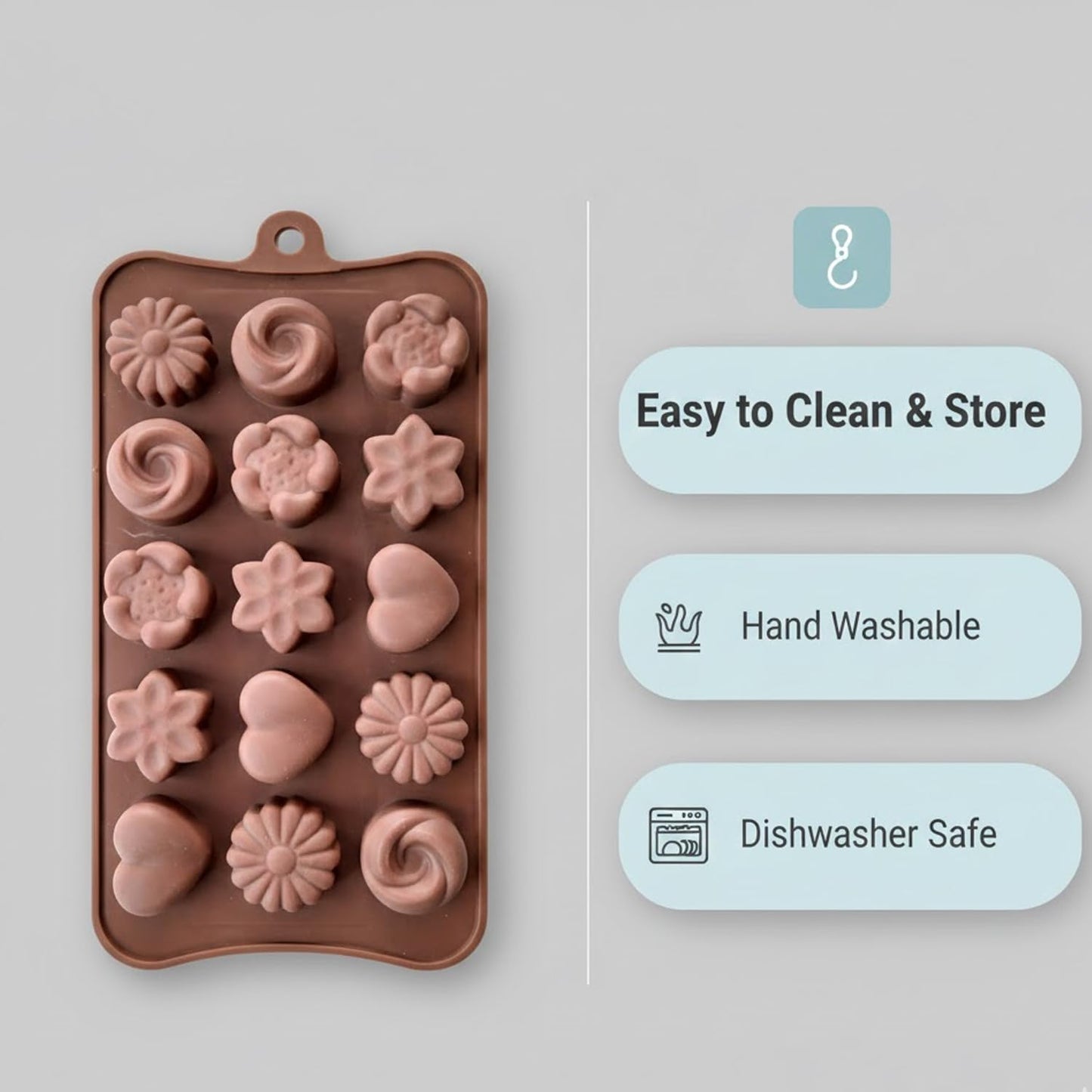 Signamio Chocolate Mould Silicone Set, 2 Pcs Heart Shape & Multi Design Chocolate Silicone Moulds for Baking and Crafting, Durable and Flexible Chocolate Mould for Creative Designs