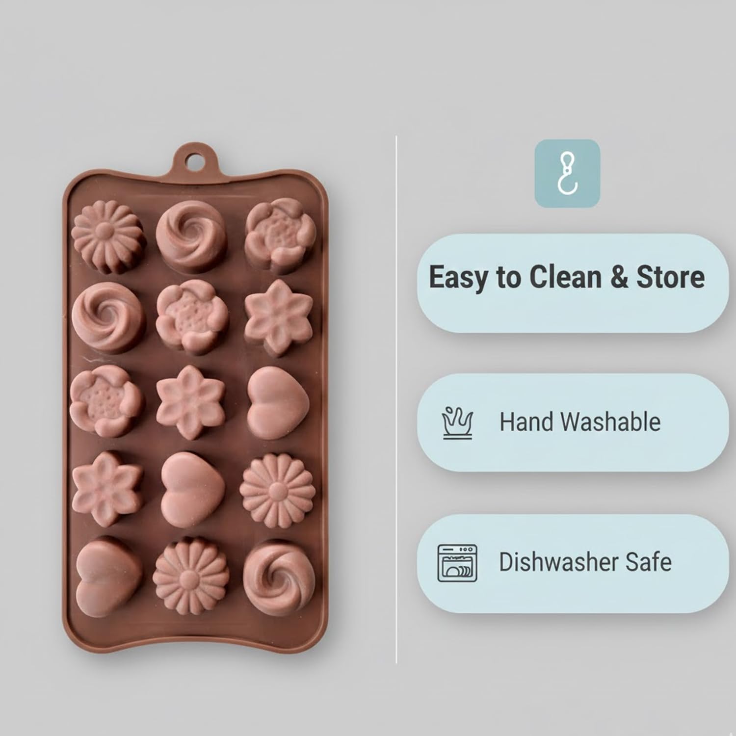 Signamio Chocolate Mould Silicone Set, 2 Pcs Heart Shape & Multi Design Chocolate Silicone Moulds for Baking and Crafting, Durable and Flexible Chocolate Mould for Creative Designs