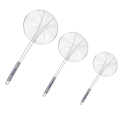 Signamio Diameter 18 cm Stainless Steel Deep Fry Net Spoon Oil Strainer for Kitchen - Frying Spoon for Puri & Poori Strainer Kitchen Utensil for Frying, Cooking & Straining Tool Wood Handle