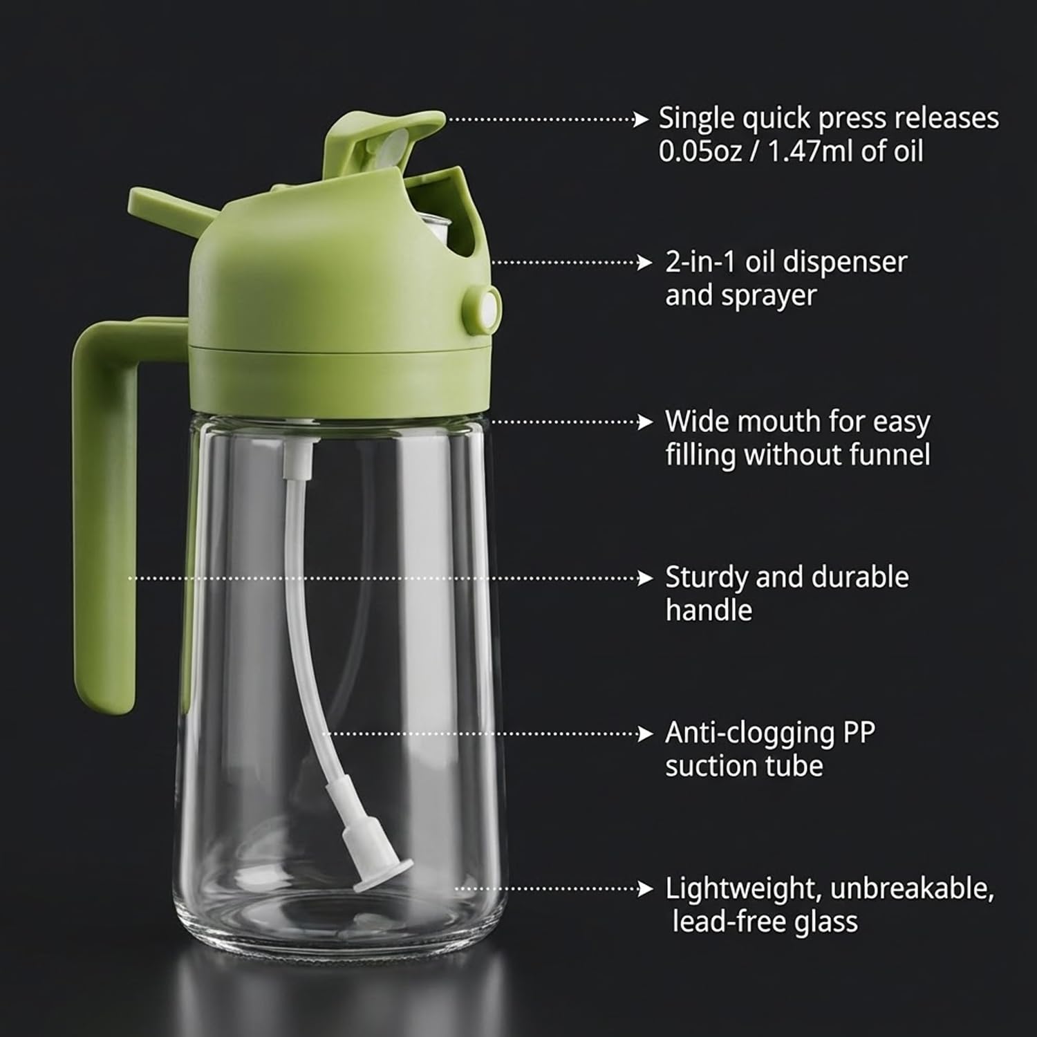 Signamio 2in1 Glass Oil Sprayer Bottle for Cooking - Versatile Oil Dispenser for Kitchen - Premium Oil Dispenser for Precise Cooking with Innovative Design for Easy Use and Refill