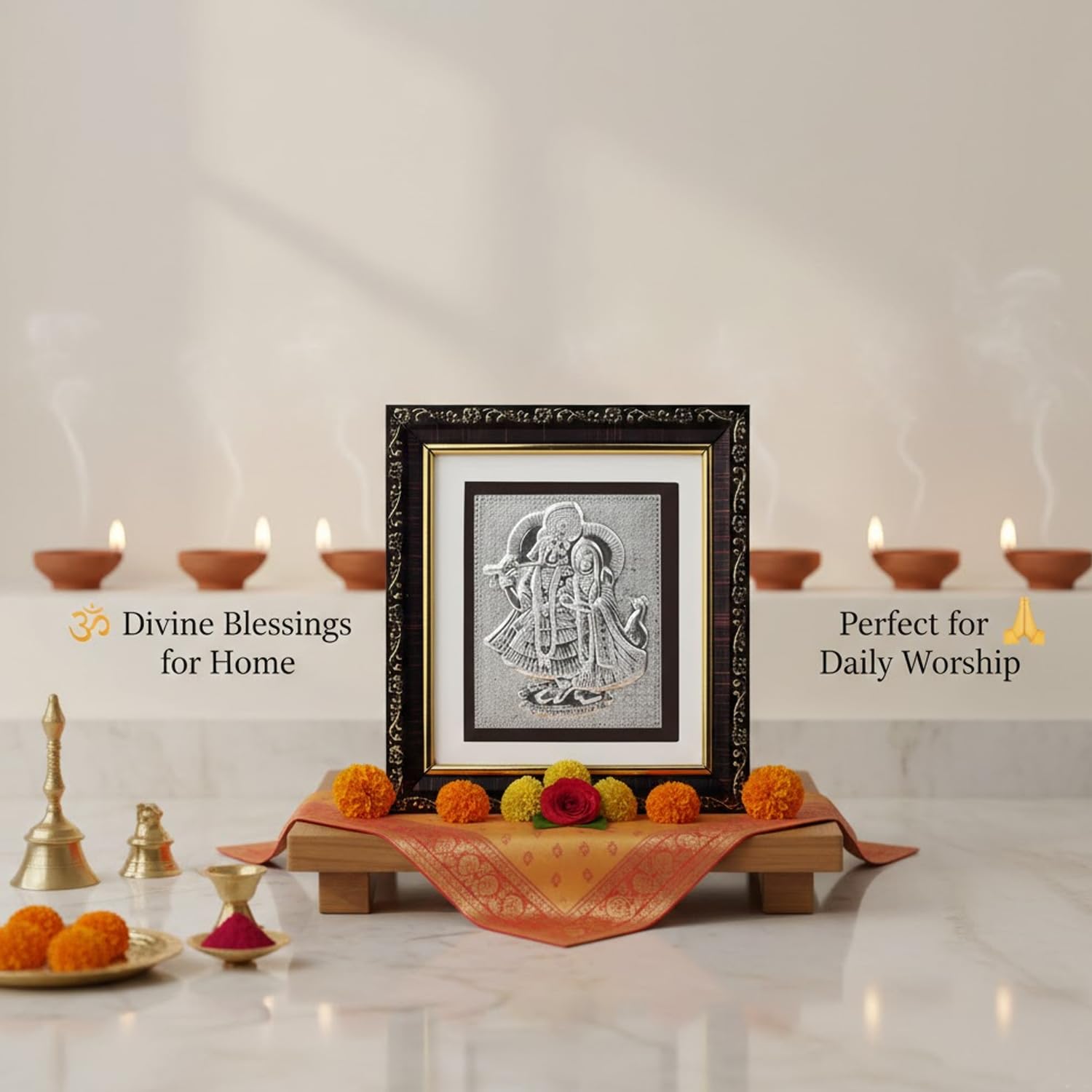 SIGNAMIO 999 Pure Silver Radhe krishna Photo Frame - Elegant Gift for Pooja Room, Ideal Pure Silver Gift Items