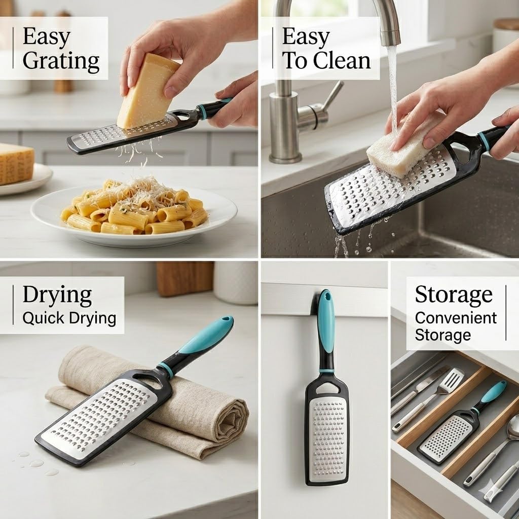 SIGNAMIO® Hand Kadukas Cheese Grater and Vegetable Shredder for Kitchen Stainless Steel Ginger Crusher, Carrot Grater, Garlic Slicer with Protective Cover (Sky Blue)