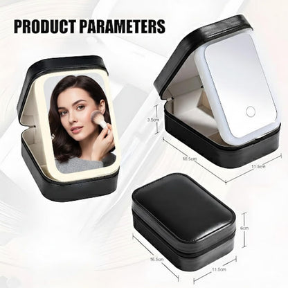 SIGNAMIO Compact Makeup Vanity with LED Mirror, Portable LED Mirror for Makeup, Stylish Vanity Table with Adjustable Lighting for Professional Results (Black)