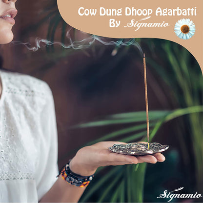SIGNAMIO® Pure Organic Cow Dung Dhoop Agarbatti with Natural Herbs & No Charcoal,Incense Sticks,Agarbatti for Pooja,Desi Cow Dung Dhoop Batti,for Home,Office-(100g x 2 Bottle)