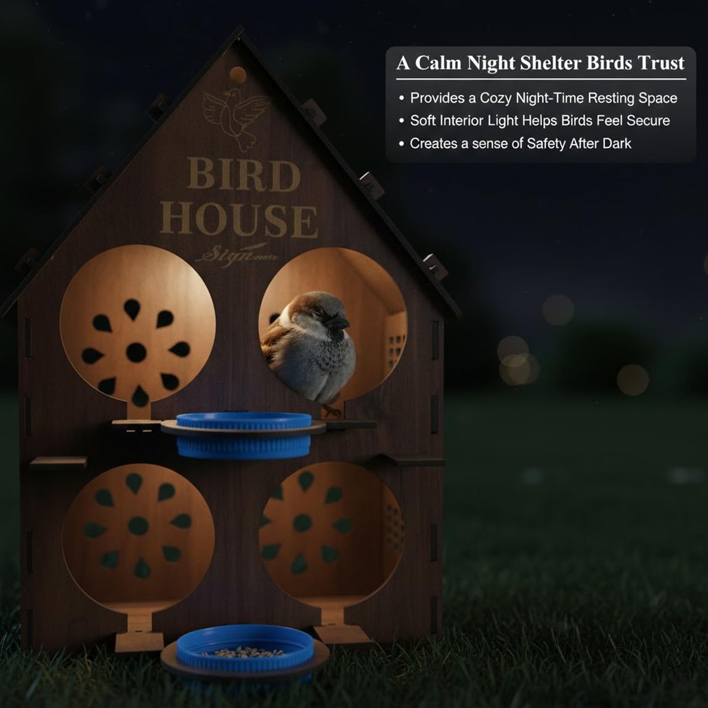 Signamio Upgraded Wooden Bird House with 4 Bird Space Option and Water Feeder - Large Bird Nest for Outdoor Use, Durable Birds Nest Home, Ideal for Birdwatching Enthusiasts