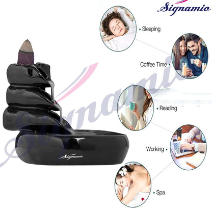 Signamio Ceramic Backflow Incense Fountain - 30 Cones Included for Pooja Meditation, Elegant Backflow Incense Holder, Aesthetic Incense Burner for Decor-DN-24