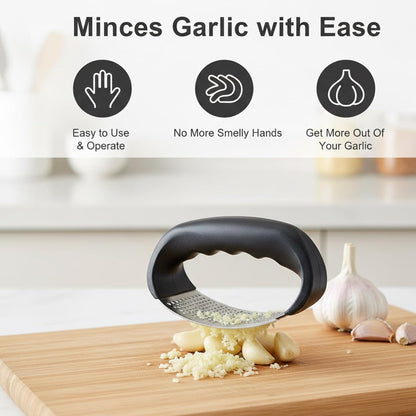 Signamio Garlic Crusher Mini Hand Press Chopper for Effortless Garlic Preparation, Durable and Easy to Clean Kitchen Essential - DN-2 Black