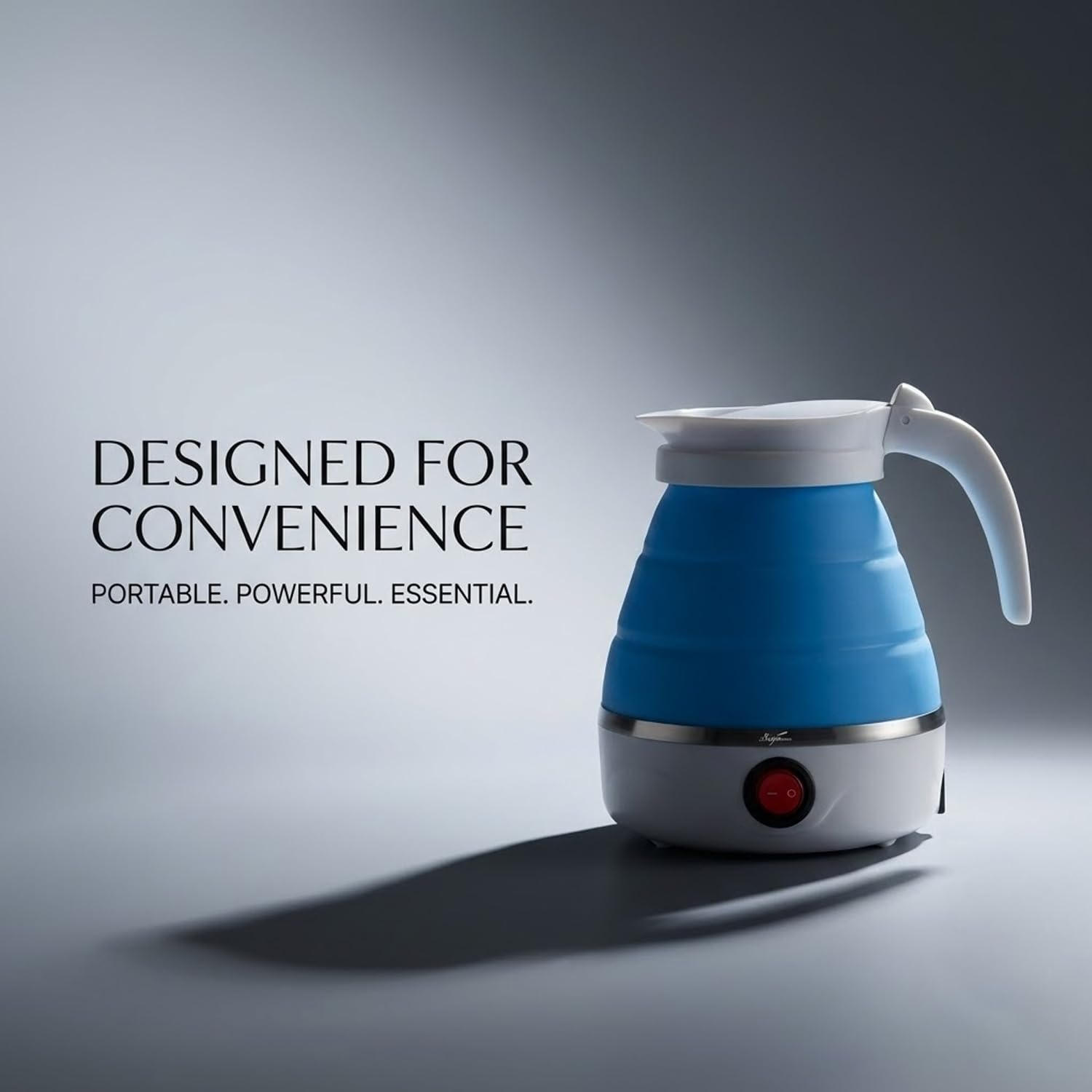 Signamio Electric Kettle - Portable for Travel, Foldable Silicone Travel Kettle, Compact and Lightweight, Ideal for Camping,Office, and Hotel Use, Quick Boil - 220V-600ML - Blue