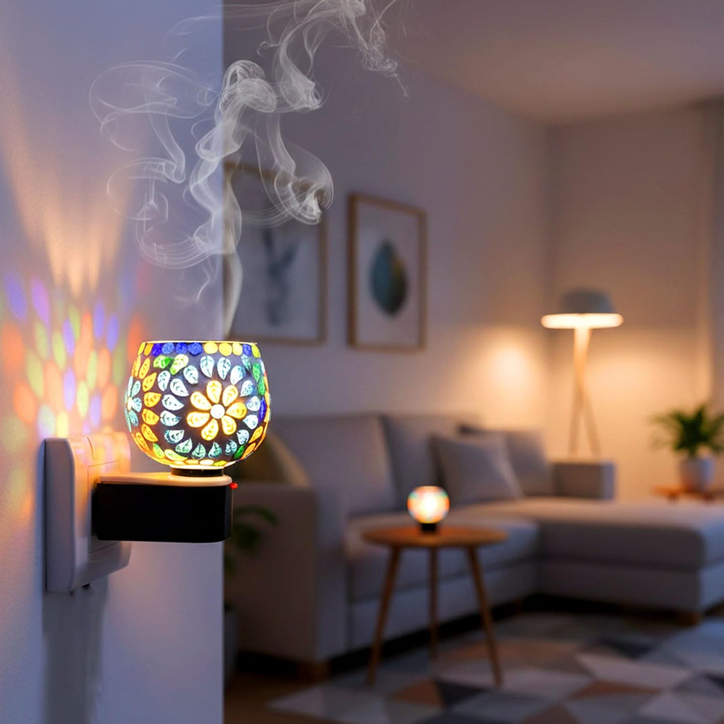 SIGNAMIO Multi Color 2 in 1 Kapoor Dani Electric Camphor Diffuser Burner & Aroma Diffuser Home Fragrance with Night Lamp, Perfect for Pooja Rooms & Daily Room Freshener Needs - DN-10