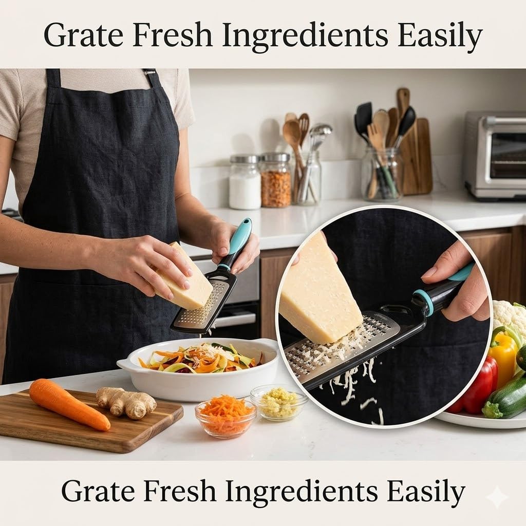 SIGNAMIO® Hand Kadukas Cheese Grater and Vegetable Shredder for Kitchen Stainless Steel Ginger Crusher, Carrot Grater, Garlic Slicer with Protective Cover (Sky Blue)
