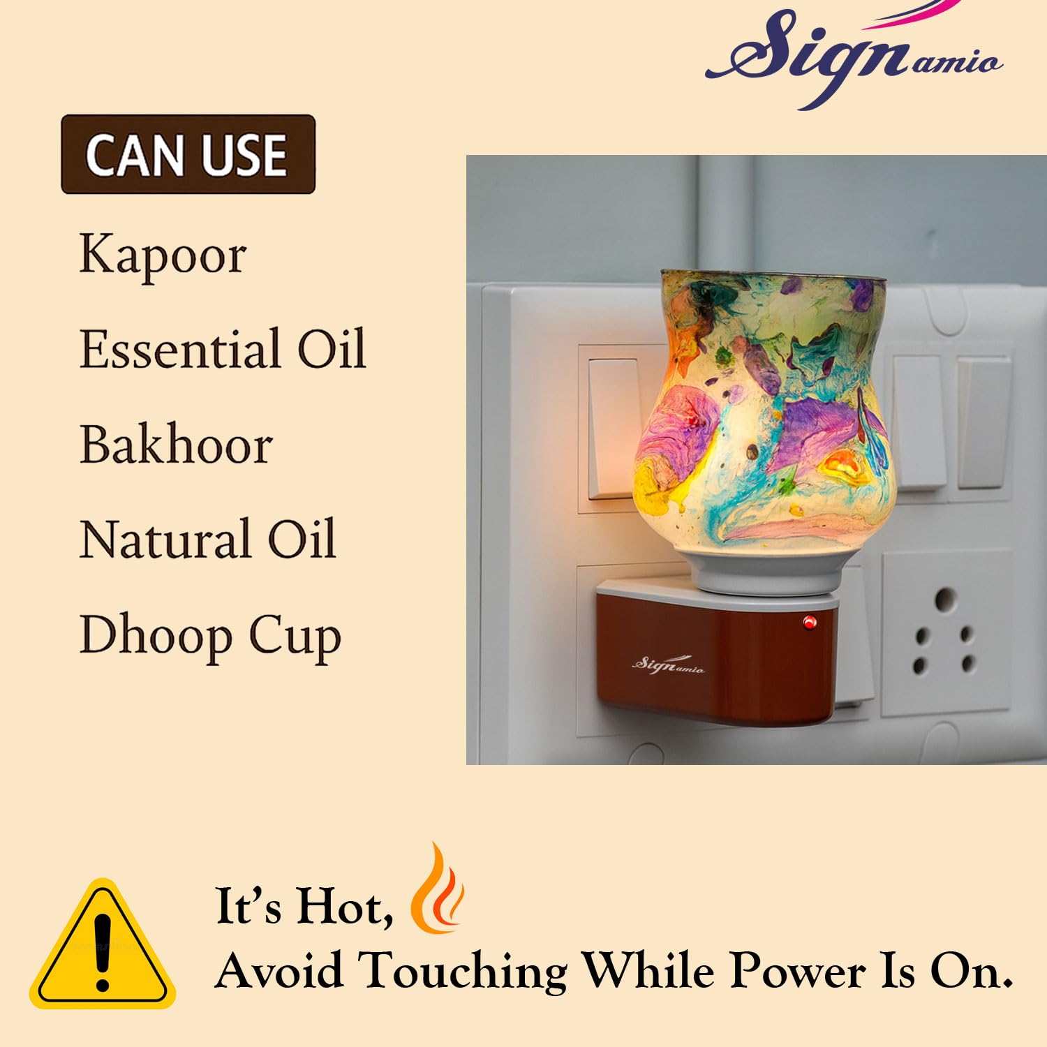 SIGNAMIO Multi Color 2 in 1 Electric Kapoor Dani Burner: Essential Home Fragrance Product & Room Freshener Diffuser with Night Lamp for Pooja Rooms, Aroma, Oil & Camphor Diffuser Capabilities-DN-24