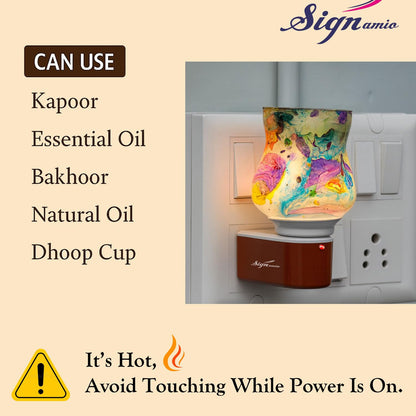 SIGNAMIO Multi Color 2 in 1 Electric Kapoor Dani Burner: Essential Home Fragrance Product & Room Freshener Diffuser with Night Lamp for Pooja Rooms, Aroma, Oil & Camphor Diffuser Capabilities-DN-24