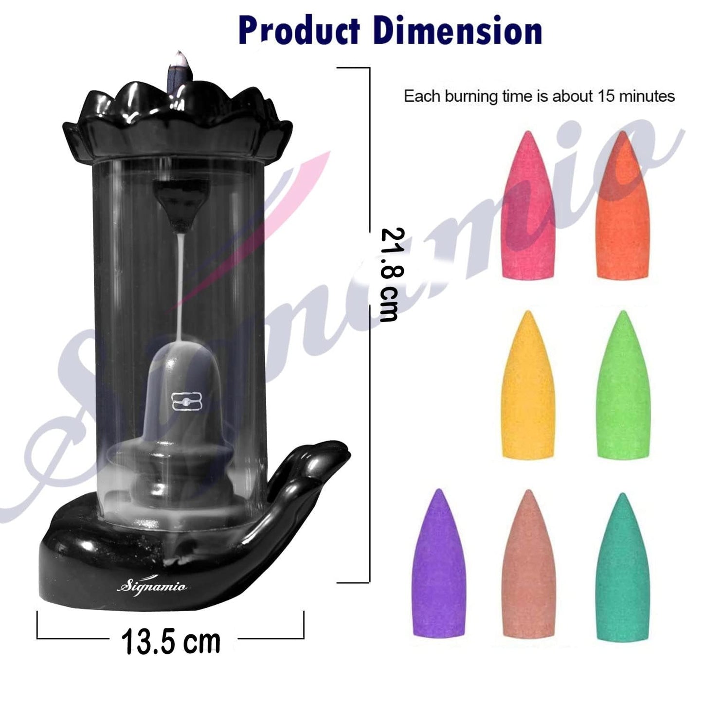 Signamio Shiva Backflow Smoke Fountain - Ceramic Shivling Fountain with 30 Cones, Lord Shiva Idols for Home Decor, Spiritual Mahadev Murti for Meditation and Relaxation, Black