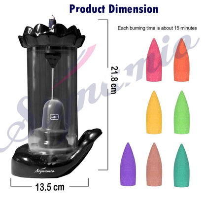 Signamio Shiva Backflow Smoke Fountain - Ceramic Shivling Fountain with 30 Cones, Lord Shiva Idols for Home Decor, Spiritual Mahadev Murti for Meditation and Relaxation, Black