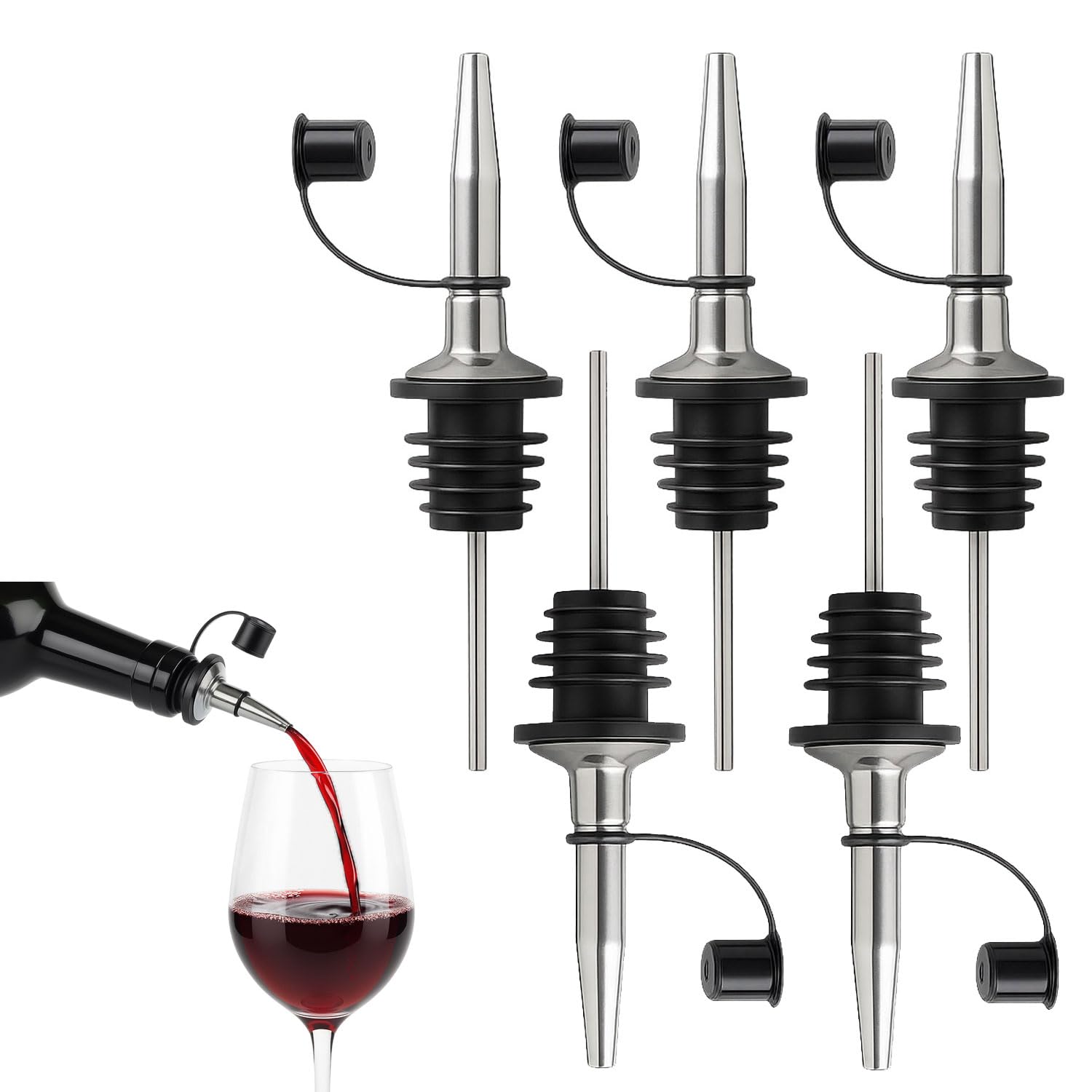 Signamio 5 Pcs Liquor Dispenser Oil Pourer and Oil Bottle Cap - Premium Oil Dispenser Nozzle Cap for Precise Pouring and Leak-Proof Seal, Ideal for Kitchen Use