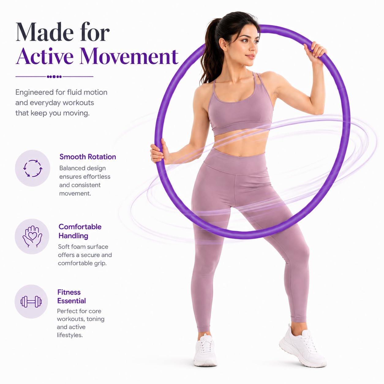SIGNAMIO® Collapsible Hula Hoop for Weight Loss and Fitness - Inter-Lockable Pieces, Exercise Ring for Kids and Adults, Unisex Hula Hoop for Women and Men, Perfect for Gymnastics and Fun - Purple