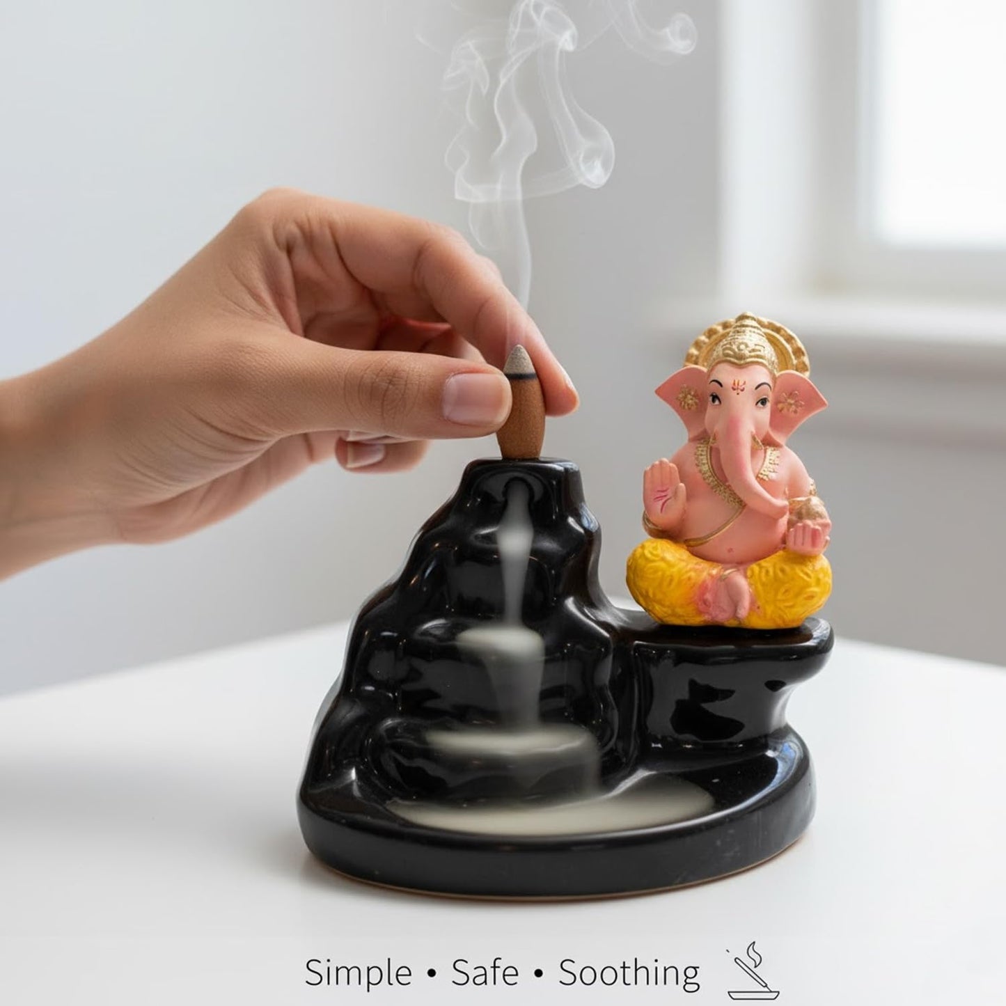 Signamio Ganesha Backflow dhoop Smoke Fountain Aromatic Essence of Ceramic Incense Burner Holder with 30 Cones for Meditation and Home Decor-DN