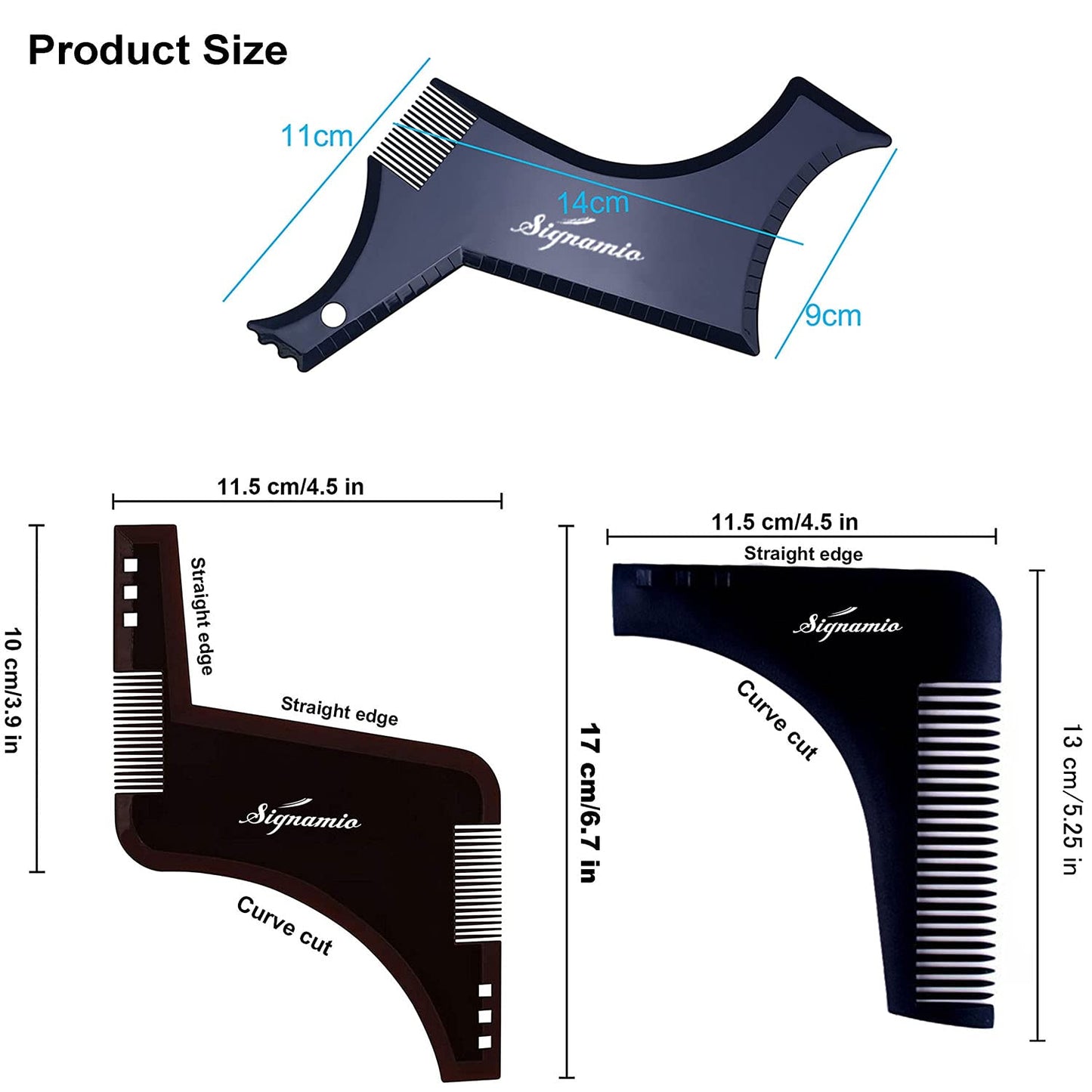 SIGNAMIO Set of 3 Multi Purpose Beard Shaper tool for Men | Beard Shaping Stencil Comb for men styling shave for neck line guide - Grooming kit - Black
